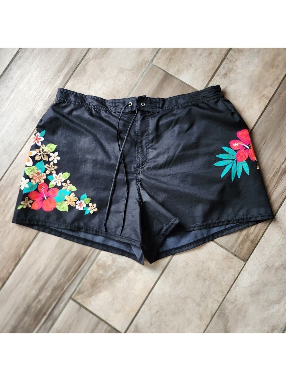 Coco Reef Black Floral Swim Shorts with Bright Floral Accents